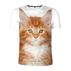 Мужская футболка 3D спортивная с принтом Рыжий котенок в Екатеринбурге, 100% полиэстер с улучшенными характеристиками | приталенный силуэт, круглая горловина, широкие плечи, сужается к линии бедра | Тематика изображения на принте: животное | порода | рыжий котенок