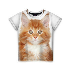 Детская футболка 3D с принтом Рыжий котенок в Екатеринбурге, 100% гипоаллергенный полиэфир | прямой крой, круглый вырез горловины, длина до линии бедер, чуть спущенное плечо, ткань немного тянется | Тематика изображения на принте: животное | порода | рыжий котенок