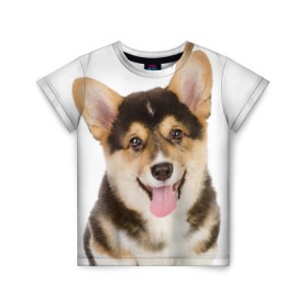 Детская футболка 3D с принтом Пемброк-вельш-корги в Екатеринбурге, 100% гипоаллергенный полиэфир | прямой крой, круглый вырез горловины, длина до линии бедер, чуть спущенное плечо, ткань немного тянется | животное | пемброк вельш корги | порода | собака