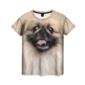 Женская футболка 3D с принтом Пекинес в Екатеринбурге, 100% полиэфир ( синтетическое хлопкоподобное полотно) | прямой крой, круглый вырез горловины, длина до линии бедер | животное | пекинес | порода | собака