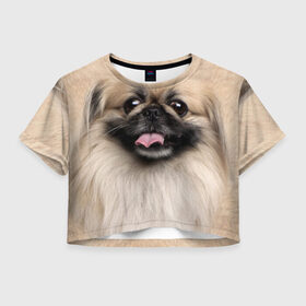 Женская футболка 3D укороченная с принтом Пекинес в Екатеринбурге, 100% полиэстер | круглая горловина, длина футболки до линии талии, рукава с отворотами | животное | пекинес | порода | собака