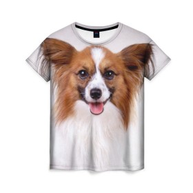 Женская футболка 3D с принтом Папийон в Екатеринбурге, 100% полиэфир ( синтетическое хлопкоподобное полотно) | прямой крой, круглый вырез горловины, длина до линии бедер | животное | папийон | порода | собака