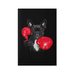 Обложка для паспорта матовая кожа с принтом Французский бульдог в Екатеринбурге, натуральная матовая кожа | размер 19,3 х 13,7 см; прозрачные пластиковые крепления | бокс | перчатки | собака | французский бульдог