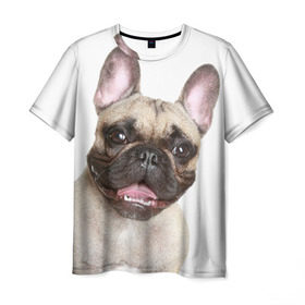 Мужская футболка 3D с принтом Французский бульдог в Екатеринбурге, 100% полиэфир | прямой крой, круглый вырез горловины, длина до линии бедер | Тематика изображения на принте: животное | порода | собака | французский бульдог