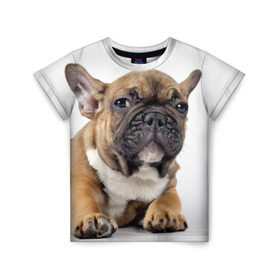 Детская футболка 3D с принтом Французский бульдог в Екатеринбурге, 100% гипоаллергенный полиэфир | прямой крой, круглый вырез горловины, длина до линии бедер, чуть спущенное плечо, ткань немного тянется | животное | порода | собака | французский бульдог