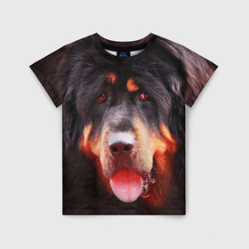 Детская футболка 3D с принтом Тибетский мастиф в Екатеринбурге, 100% гипоаллергенный полиэфир | прямой крой, круглый вырез горловины, длина до линии бедер, чуть спущенное плечо, ткань немного тянется | Тематика изображения на принте: животное | порода | собака