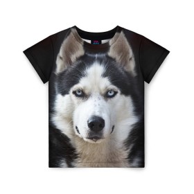 Детская футболка 3D с принтом Хаски в Екатеринбурге, 100% гипоаллергенный полиэфир | прямой крой, круглый вырез горловины, длина до линии бедер, чуть спущенное плечо, ткань немного тянется | бандит | животное | порода | собака | хаски | хаски бандит
