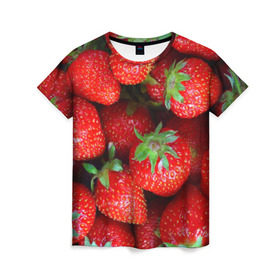 Женская футболка 3D с принтом Клубничная в Екатеринбурге, 100% полиэфир ( синтетическое хлопкоподобное полотно) | прямой крой, круглый вырез горловины, длина до линии бедер | strawberry | vegan | vegetarian | веган | вегетарианство | йога | клубника | фитнес
