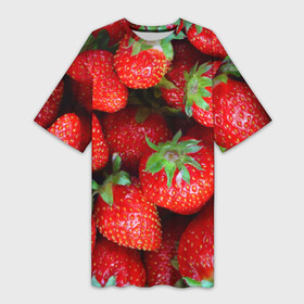 Платье-футболка 3D с принтом Клубничная в Екатеринбурге,  |  | strawberry | vegan | vegetarian | веган | вегетарианство | йога | клубника | фитнес