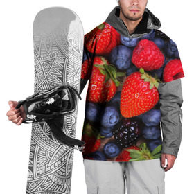 Накидка на куртку 3D с принтом Berries в Екатеринбурге, 100% полиэстер |  | strawberry | vegan | vegetarian | веган | вегетарианство | земляника | йога | клубника | фитнес | черника | ягода