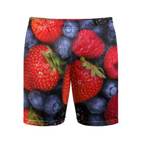 Мужские шорты 3D спортивные с принтом Berries в Екатеринбурге,  |  | strawberry | vegan | vegetarian | веган | вегетарианство | земляника | йога | клубника | фитнес | черника | ягода