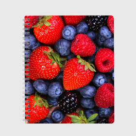 Тетрадь с принтом Berries в Екатеринбурге, 100% бумага | 48 листов, плотность листов — 60 г/м2, плотность картонной обложки — 250 г/м2. Листы скреплены сбоку удобной пружинной спиралью. Уголки страниц и обложки скругленные. Цвет линий — светло-серый
 | strawberry | vegan | vegetarian | веган | вегетарианство | земляника | йога | клубника | фитнес | черника | ягода