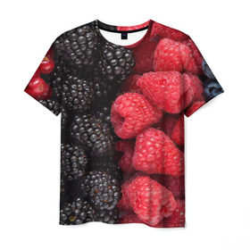 Мужская футболка 3D с принтом Ягодная в Екатеринбурге, 100% полиэфир | прямой крой, круглый вырез горловины, длина до линии бедер | strawberry | vegan | vegetarian | будизм | веган | вегетарианство | земляника | йога | клубника | клюква | фитнес | черника | ягода
