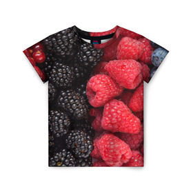 Детская футболка 3D с принтом Ягодная в Екатеринбурге, 100% гипоаллергенный полиэфир | прямой крой, круглый вырез горловины, длина до линии бедер, чуть спущенное плечо, ткань немного тянется | strawberry | vegan | vegetarian | будизм | веган | вегетарианство | земляника | йога | клубника | клюква | фитнес | черника | ягода