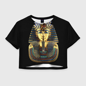 Женская футболка 3D укороченная с принтом Фараон Тутанхамон в Екатеринбурге, 100% полиэстер | круглая горловина, длина футболки до линии талии, рукава с отворотами | египет | тутанхамон | фараон | фараон тутанхамонмаска фараона