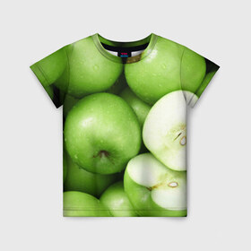 Детская футболка 3D с принтом Яблочная в Екатеринбурге, 100% гипоаллергенный полиэфир | прямой крой, круглый вырез горловины, длина до линии бедер, чуть спущенное плечо, ткань немного тянется | вегетарианство | яблоко