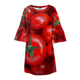 Детское платье 3D с принтом Томатная в Екатеринбурге, 100% полиэстер | прямой силуэт, чуть расширенный к низу. Круглая горловина, на рукавах — воланы | tomato | vegan | vegetarian | будизм | веган | вегетарианство | йога | помидор | сыроедение | томат | фитнес | ягода