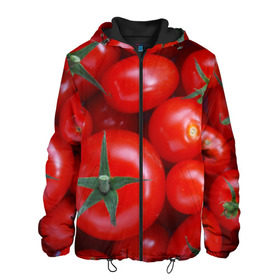 Мужская куртка 3D с принтом Томатная в Екатеринбурге, ткань верха — 100% полиэстер, подклад — флис | прямой крой, подол и капюшон оформлены резинкой с фиксаторами, два кармана без застежек по бокам, один большой потайной карман на груди. Карман на груди застегивается на липучку | Тематика изображения на принте: tomato | vegan | vegetarian | будизм | веган | вегетарианство | йога | помидор | сыроедение | томат | фитнес | ягода