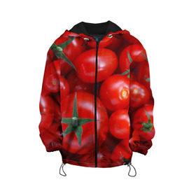 Детская куртка 3D с принтом Томатная в Екатеринбурге, 100% полиэстер | застежка — молния, подол и капюшон оформлены резинкой с фиксаторами, по бокам — два кармана без застежек, один потайной карман на груди, плотность верхнего слоя — 90 г/м2; плотность флисового подклада — 260 г/м2 | Тематика изображения на принте: tomato | vegan | vegetarian | будизм | веган | вегетарианство | йога | помидор | сыроедение | томат | фитнес | ягода