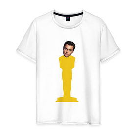 Мужская футболка хлопок с принтом Oscar Dicaprio в Екатеринбурге, 100% хлопок | прямой крой, круглый вырез горловины, длина до линии бедер, слегка спущенное плечо. | dicaprio | leo | oscar | дикаприо | леонардо | оскар