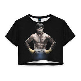 Женская футболка 3D укороченная с принтом Мэнни Пакьяо в Екатеринбурге, 100% полиэстер | круглая горловина, длина футболки до линии талии, рукава с отворотами | boxing | бокс | боксер | мэнни | мэнни пакьяо | пакьяо | спорт | чемпион мира