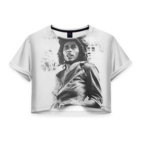 Женская футболка 3D укороченная с принтом Боб Марли 1 в Екатеринбурге, 100% полиэстер | круглая горловина, длина футболки до линии талии, рукава с отворотами | bob marley | боб марли | музыка | регги