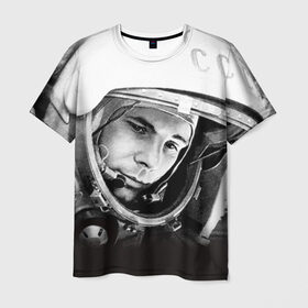 Мужская футболка 3D с принтом Гагарин 1 в Екатеринбурге, 100% полиэфир | прямой крой, круглый вырез горловины, длина до линии бедер | гагарин | космос | космос наш | поехали | ретро | ссср | юрий гагарин