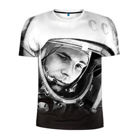 Мужская футболка 3D спортивная с принтом Гагарин 1 в Екатеринбурге, 100% полиэстер с улучшенными характеристиками | приталенный силуэт, круглая горловина, широкие плечи, сужается к линии бедра | гагарин | космос | космос наш | поехали | ретро | ссср | юрий гагарин