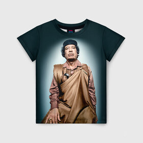 Детская футболка 3D с принтом Каддафи 1 в Екатеринбурге, 100% гипоаллергенный полиэфир | прямой крой, круглый вырез горловины, длина до линии бедер, чуть спущенное плечо, ткань немного тянется | Тематика изображения на принте: каддафи | муаммар каддафи | революция