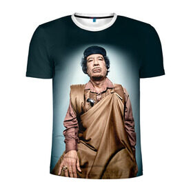 Мужская футболка 3D спортивная с принтом Каддафи 1 в Екатеринбурге, 100% полиэстер с улучшенными характеристиками | приталенный силуэт, круглая горловина, широкие плечи, сужается к линии бедра | каддафи | муаммар каддафи | революция