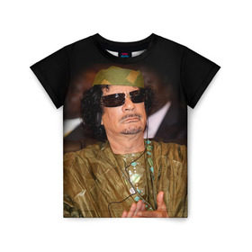 Детская футболка 3D с принтом Каддафи 3 в Екатеринбурге, 100% гипоаллергенный полиэфир | прямой крой, круглый вырез горловины, длина до линии бедер, чуть спущенное плечо, ткань немного тянется | каддафи | муаммар каддафи | революция