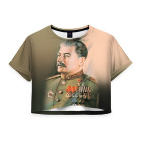 Женская футболка 3D укороченная с принтом Сталин 1 в Екатеринбурге, 100% полиэстер | круглая горловина, длина футболки до линии талии, рукава с отворотами | знаменитости | иосиф сталин | ретро | ссср