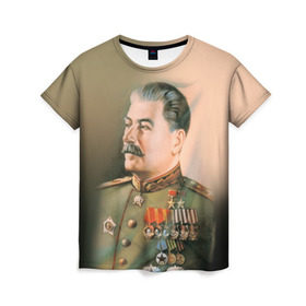 Женская футболка 3D с принтом Сталин 1 в Екатеринбурге, 100% полиэфир ( синтетическое хлопкоподобное полотно) | прямой крой, круглый вырез горловины, длина до линии бедер | знаменитости | иосиф сталин | ретро | ссср
