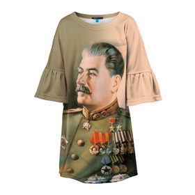 Детское платье 3D с принтом Сталин 1 в Екатеринбурге, 100% полиэстер | прямой силуэт, чуть расширенный к низу. Круглая горловина, на рукавах — воланы | знаменитости | иосиф сталин | ретро | ссср