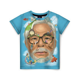 Детская футболка 3D с принтом Хаяо Миядзаки в Екатеринбурге, 100% гипоаллергенный полиэфир | прямой крой, круглый вырез горловины, длина до линии бедер, чуть спущенное плечо, ткань немного тянется | Тематика изображения на принте: hayao miyazaki | поньо | тоторо | унесенные