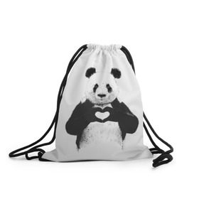 Рюкзак-мешок 3D с принтом Панда Love в Екатеринбурге, 100% полиэстер | плотность ткани — 200 г/м2, размер — 35 х 45 см; лямки — толстые шнурки, застежка на шнуровке, без карманов и подкладки | панда