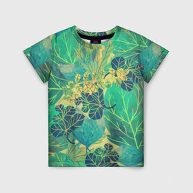 Детская футболка 3D с принтом Узор из листьев в Екатеринбурге, 100% гипоаллергенный полиэфир | прямой крой, круглый вырез горловины, длина до линии бедер, чуть спущенное плечо, ткань немного тянется | зелень | лето | листья | мозаика | узор