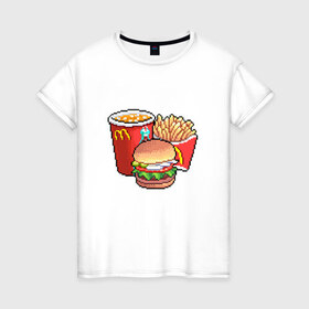Женская футболка хлопок с принтом Фастфуд в Екатеринбурге, 100% хлопок | прямой крой, круглый вырез горловины, длина до линии бедер, слегка спущенное плечо | бургер | макдак | фри