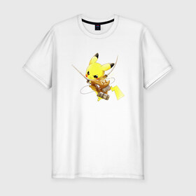 Мужская футболка премиум с принтом Attack on Titan - Pikachu в Екатеринбурге, 92% хлопок, 8% лайкра | приталенный силуэт, круглый вырез ворота, длина до линии бедра, короткий рукав | 