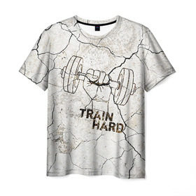 Мужская футболка 3D с принтом Train hard 5 в Екатеринбурге, 100% полиэфир | прямой крой, круглый вырез горловины, длина до линии бедер | bodybuilding | no pain no gain | train hard | бодибилдинг | качалка | пауэрлифинг | тренажерный | фитнес