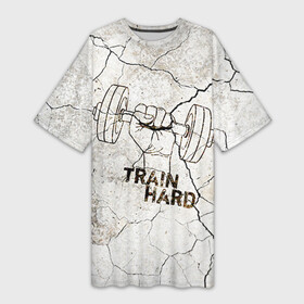 Платье-футболка 3D с принтом Train hard 5 в Екатеринбурге,  |  | bodybuilding | no pain no gain | train hard | бодибилдинг | качалка | пауэрлифинг | тренажерный | фитнес