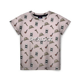 Детская футболка 3D с принтом Sherlock в Екатеринбурге, 100% гипоаллергенный полиэфир | прямой крой, круглый вырез горловины, длина до линии бедер, чуть спущенное плечо, ткань немного тянется | holmes | sherlock | холмс | шерлок