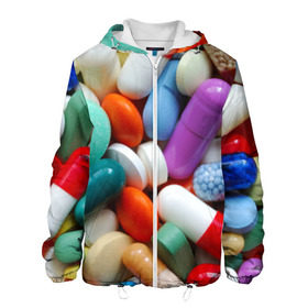Мужская куртка 3D с принтом Pills в Екатеринбурге, ткань верха — 100% полиэстер, подклад — флис | прямой крой, подол и капюшон оформлены резинкой с фиксаторами, два кармана без застежек по бокам, один большой потайной карман на груди. Карман на груди застегивается на липучку | пилюли | флу