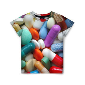 Детская футболка 3D с принтом Pills в Екатеринбурге, 100% гипоаллергенный полиэфир | прямой крой, круглый вырез горловины, длина до линии бедер, чуть спущенное плечо, ткань немного тянется | Тематика изображения на принте: пилюли | флу