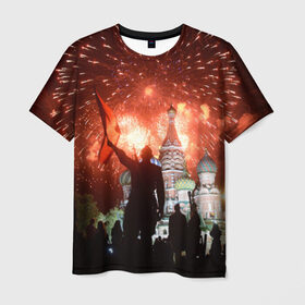 Мужская футболка 3D с принтом Салют на Красной площади в Екатеринбурге, 100% полиэфир | прямой крой, круглый вырез горловины, длина до линии бедер | красная площади | покровский | салют | собор | солдат