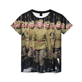 Женская футболка 3D с принтом Вооруженные силы СССР в Екатеринбурге, 100% полиэфир ( синтетическое хлопкоподобное полотно) | прямой крой, круглый вырез горловины, длина до линии бедер | армия | вооруженные силы россии | парад | рэтро | ссср