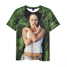 Мужская футболка 3D с принтом Джоли Анджелина в Екатеринбурге, 100% полиэфир | прямой крой, круглый вырез горловины, длина до линии бедер | анджелина | девушка | джоли | лежит | тату