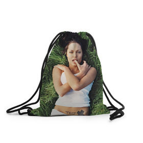 Рюкзак-мешок 3D с принтом Джоли Анджелина в Екатеринбурге, 100% полиэстер | плотность ткани — 200 г/м2, размер — 35 х 45 см; лямки — толстые шнурки, застежка на шнуровке, без карманов и подкладки | анджелина | девушка | джоли | лежит | тату