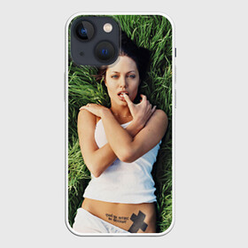 Чехол для iPhone 13 mini с принтом Джоли Анджелина в Екатеринбурге,  |  | анджелина | девушка | джоли | лежит | тату