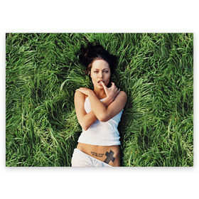 Поздравительная открытка с принтом Джоли Анджелина в Екатеринбурге, 100% бумага | плотность бумаги 280 г/м2, матовая, на обратной стороне линовка и место для марки
 | анджелина | девушка | джоли | лежит | тату